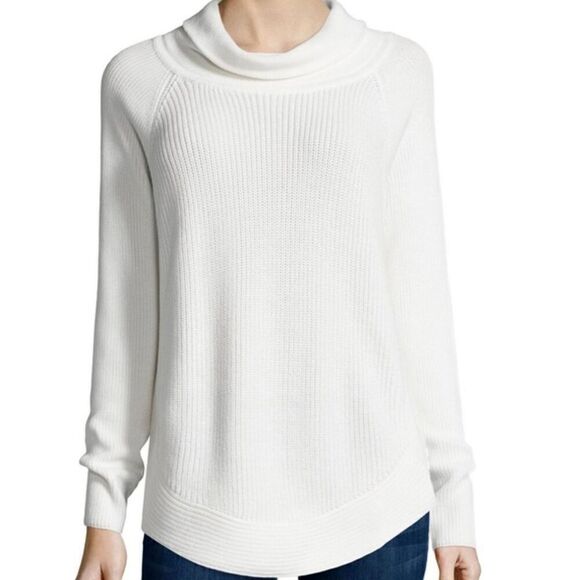 Vince Chunky Knit Turtleneck Sweater Zipper Accents Sz M White - Picture 1 of 9